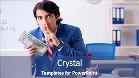  Presentation with spreadsheet data and business charts - PPT theme featuring revenue projections - busy businessman explaining business charts background and a ocean colored foreground