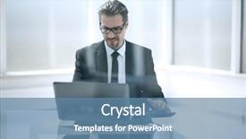  Presentation with audit - Beautiful presentation design featuring annual audit - casual businessman at a table backdrop and a teal colored foreground