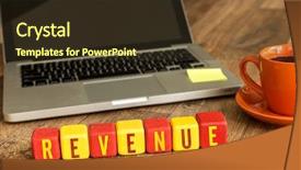  Presentation with revenue - Slide deck with revenue written on a wooden background and a tawny brown colored foreground