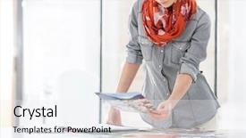  Presentation with creative teaching strategies - Cool new PPT layouts with review - creative businesswoman reviewing photographs backdrop and a sky blue colored foreground