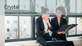  Presentation with german shepherd two young puppys - PPT theme with review - two young female colleagues reviewing background and a light gray colored foreground