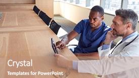  Presentation with medical records - Beautiful PPT theme featuring review notes on digital backdrop and a coral colored foreground