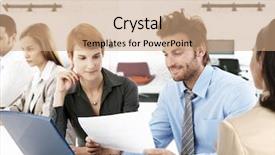  Presentation with busy - Amazing slide deck having year review - young businesspeople sitting at desk backdrop and a coral colored foreground