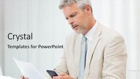  Presentation with test exam papers - Amazing slides having reviewing document - mature businessman working with papers backdrop and a light gray colored foreground