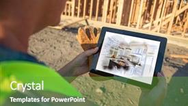  Presentation with female powerlifting - Cool new slide deck with reviewing kitchen illustration on computer backdrop and a tawny brown colored foreground