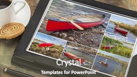  Presentation with digital self - Audience pleasing slide set consisting of reviewing pictures of canoe paddling featuring a senior male on a digital tablet with a cup of coffee all screen pictures copyright by the photographer with the same model self backdrop and a gray colored foreground