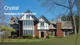 Presentation with tudor - Presentation design consisting of revival - fancy english tudor house background and a teal colored foreground