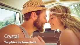  Presentation with road trip signs - Slide deck consisting of revival - hipster couple on road trip background and a coral colored foreground