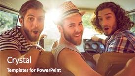  Presentation with road trip - Colorful slide set enhanced with revival - hipster friends on road trip backdrop and a red colored foreground