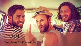  Presentation with revival - Theme with revival - hipster friends on road trip background and a coral colored foreground