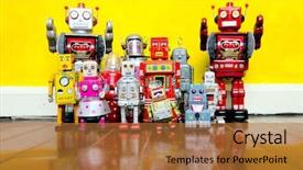  Presentation with robot - Audience pleasing presentation design consisting of revival - retro robot toys backdrop and a red colored foreground