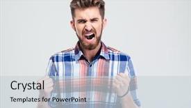  Presentation with monarch butterfly isolated on white - Slide set with revolt - angry man shouting isolated background and a  colored foreground