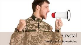  Presentation with military - Presentation theme featuring revolt - angry military man shouting background and a coral colored foreground