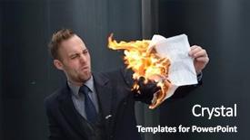  Presentation with contract - Presentation theme with revolt - businessman burns paper contract background and a wine colored foreground