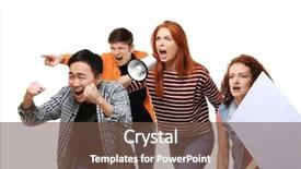  Presentation with people - Amazing presentation theme having revolt - group of protesting young people backdrop and a tawny brown colored foreground