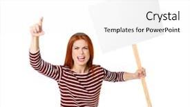  Presentation with space - Theme enhanced with revolt - protesting young woman holding placard background and a white colored foreground