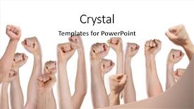  Presentation with protest - Cool new theme with revolt - raised human hands with clenched backdrop and a white colored foreground