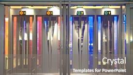  Presentation with building - Amazing PPT theme having revolving lights - office building entrances backdrop and a gray colored foreground