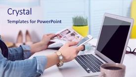  Presentation with phone - Audience pleasing presentation consisting of revue de direction - blogging concept woman using her backdrop and a  colored foreground