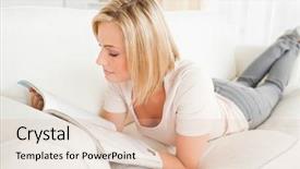  Presentation with reading assessment - Colorful PPT layouts enhanced with revue de direction - blonde woman reading a magazine backdrop and a lemonade colored foreground