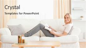  Presentation with living room - Colorful slides enhanced with revue de direction - cute woman reading a magazine backdrop and a  colored foreground