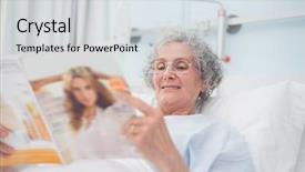  Presentation with hospital bed - Audience pleasing slide deck consisting of revue de direction - elderly patient reading a magazine backdrop and a light gray colored foreground
