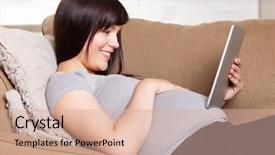  Presentation with pregnant woman in hospital - Amazing slide deck having revue de direction - happy pregnant woman sitting backdrop and a coral colored foreground