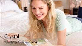  Presentation with bed - Amazing PPT layouts having revue de direction - happy woman laying on her backdrop and a  colored foreground