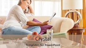  Presentation with apartment - Audience pleasing PPT theme consisting of revue de direction - mature woman is relaxing backdrop and a coral colored foreground