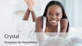  Presentation with happy smiling woman dental health - PPT theme with revue de direction - smiling woman holding a magazine background and a white colored foreground