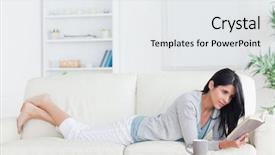  Presentation with child girl reading a book - PPT theme with revue de direction - woman lying on a sofa background and a white colored foreground