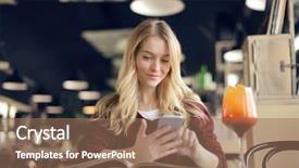  Presentation with it´s a girl - PPT theme featuring revue de direction - young girl checking her phone background and a coral colored foreground