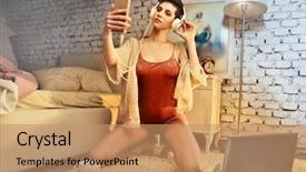  Presentation with hyper operation room - PPT theme enhanced with revue de direction - young girl in her room background and a coral colored foreground