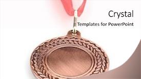  Presentation with medal - Beautiful slides featuring rewards recognition - bronze medal isolated on white backdrop and a sky blue colored foreground