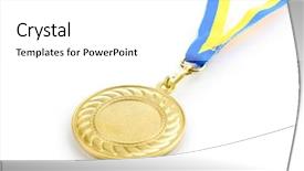  Presentation with gold medal - Colorful theme enhanced with rewards recognition - gold medal isolated on white backdrop and a white colored foreground