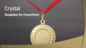  Presentation with medal - Beautiful slide deck featuring rewards recognition - gold medal on grey background backdrop and a gray colored foreground