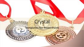  Presentation with recognition - Amazing presentation design having rewards recognition - three medals isolated on white backdrop and a lemonade colored foreground