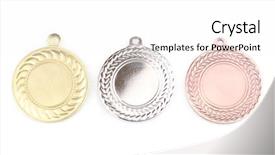  Presentation with recognition - Slide set featuring rewards recognition - three medals isolated on white background and a white colored foreground
