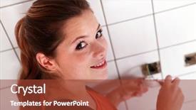  Presentation with job - PPT theme with job powert point - young woman wiring a plug background and a red colored foreground