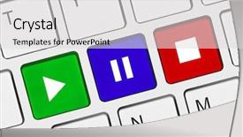  Presentation with play - Beautiful presentation theme featuring rewind - computer keyboard with play backdrop and a light gray colored foreground