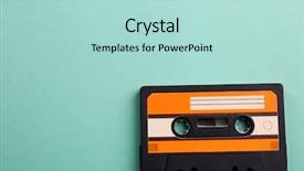 Presentation with cassette - Presentation design featuring rewind - old audio cassette on turquoise background and a mint green colored foreground
