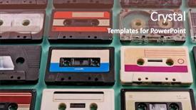  Presentation with 80s disco old audio cassette - Presentation theme having rewind - set of old audio cassettes background and a tawny brown colored foreground