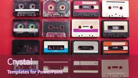  Presentation with audio - PPT theme consisting of rewind - set of old audio cassettes background and a tawny brown colored foreground
