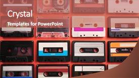 Presentation with audio - PPT theme featuring rewind - set of old audio cassettes background and a coral colored foreground