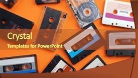  Presentation with 80s disco old audio cassette - PPT theme with rewind - set of old audio cassettes background and a red colored foreground