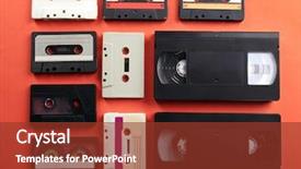  Presentation with audio video - Beautiful PPT theme featuring rewind - set of old audio backdrop and a tawny brown colored foreground