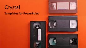  Presentation with 80s disco old audio cassette - PPT theme consisting of rewind - set of old video cassettes background and a red colored foreground