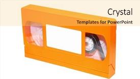  Presentation with barricade tape red and white - Presentation theme having rewinding movie - orange vhs tape isolated background and a yellow colored foreground