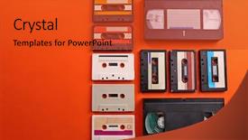  Presentation with audio video - Amazing presentation theme having rewinding movie - set of old audio backdrop and a red colored foreground