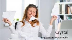  Presentation with middle ages - Beautiful PPT layouts featuring rework - beautiful middle-aged businesswoman in glasses backdrop and a  colored foreground